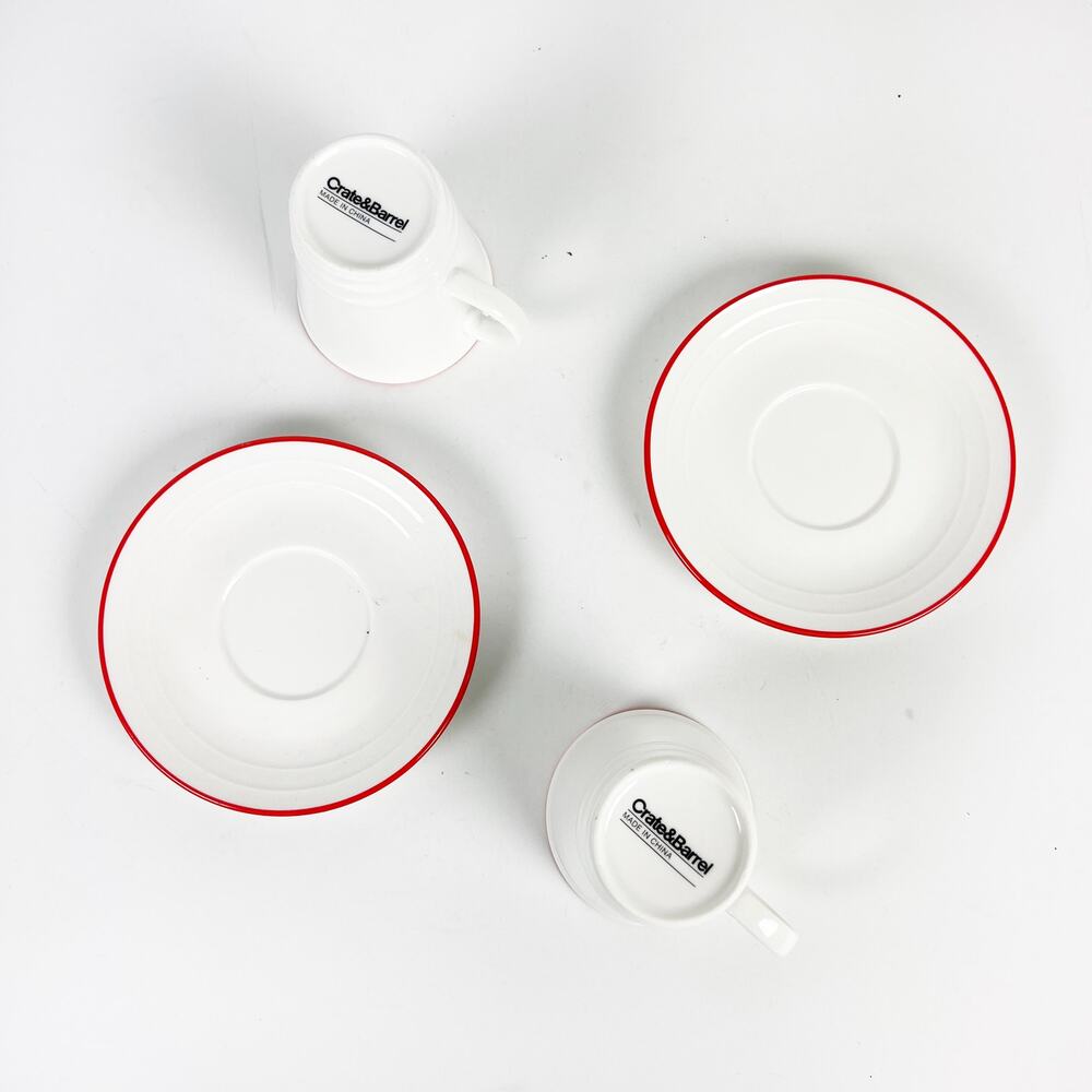Crate & Barrel white with red rim espresso cup and saucer set of two - Picture 3 of 4